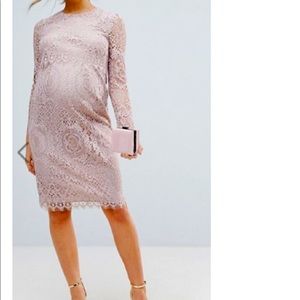 ASOS Blush Pink Lace Long Sleeve maternity dress Size 8